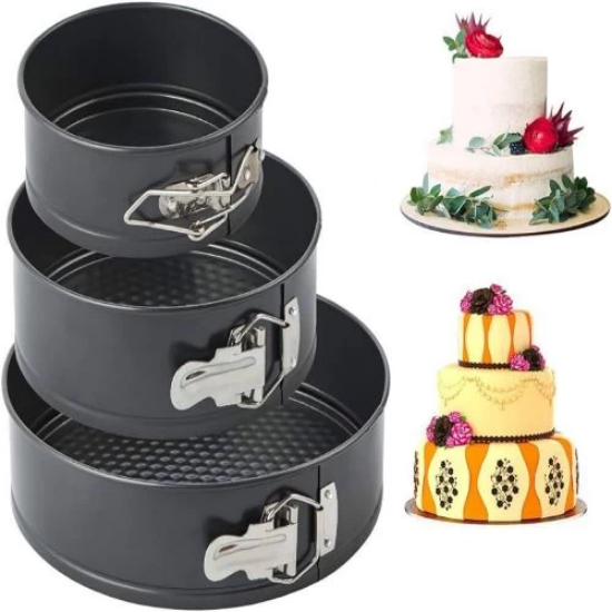 صورة طقم قالب كيك دائري فضي 3 حبه MR-6