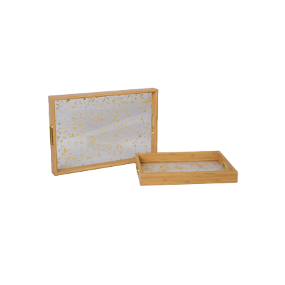 صورة مجموعة 2 صينية B01 لون خشب الخيزران من رقائق الذهب