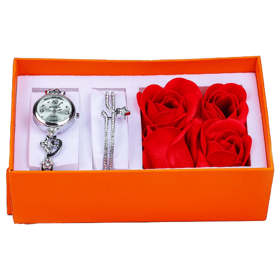 صورة ساعة نسائي مع السوار والورد موديل 9-933