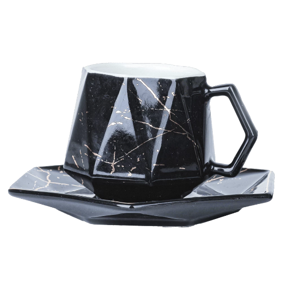 صورة فنجان قهوة مع الصحن شكل سداسي