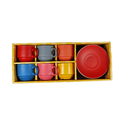 صورة طقم اكواب قهوة سيراميك  مع الصحون ملونة 12 قطعة  65598-6