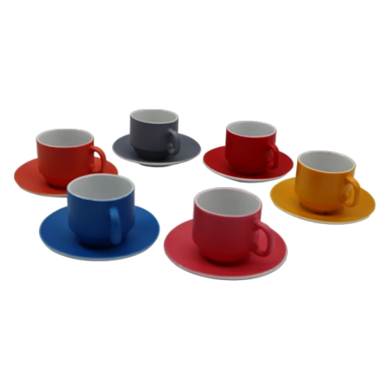 صورة طقم اكواب قهوة سيراميك  مع الصحون ملونة 12 قطعة  65598-6