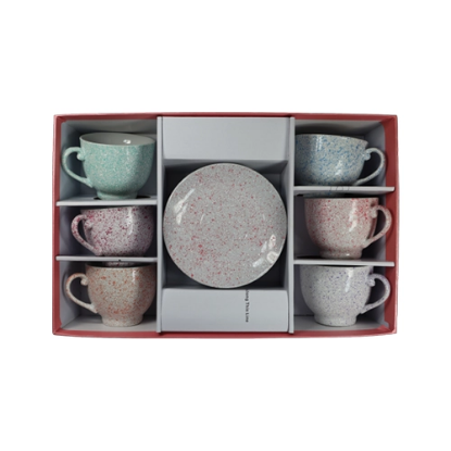 صورة طقم اكواب قهوة سيراميك مع الصحون ملونة 65598-8