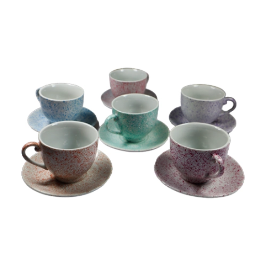 صورة طقم اكواب قهوة سيراميك مع الصحون ملونة 65598-8