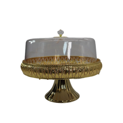 صورة حامل كيك معدني بغطاء اكريلك شفاف