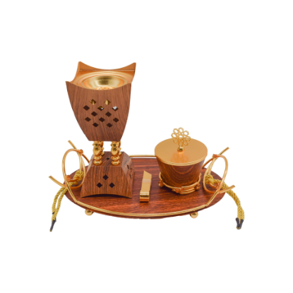 صورة طقم مبخرة مع علبة البخور والصينية خشبي WT903M-SET