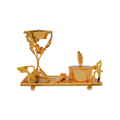 صورة طقم مبخرة مع علبة البخور والصينية ذهبي  SLC-011S-SET