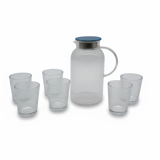 صورة طقم جيك عصيرزجاج شفاف مع 6 اكواب مقلم