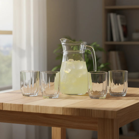 صورة طقم جيك عصير شفاف مع 4 اكواب بغطاء بلاستيك 66310-7