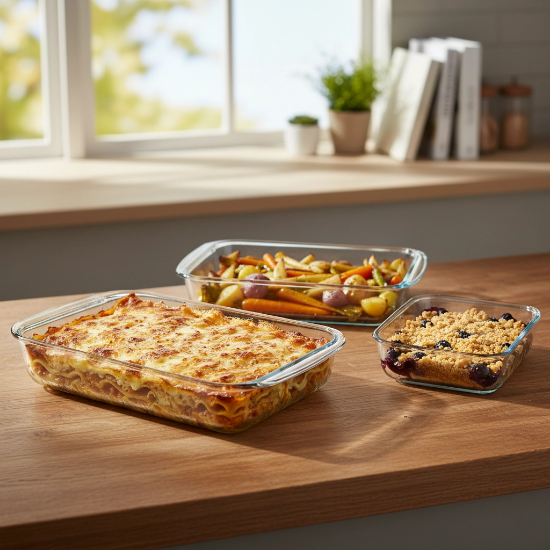 صورة طقم صواني بايركس مستطيلة 3 قطع