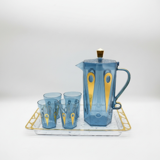 صورة طقم جيك شفاف مع 4 اكواب وصينية التقديم H9-98002-4