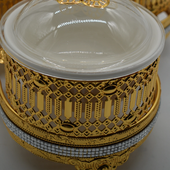 صورة طقم تقديم حلويات بشيال ذهبي 3 خانات