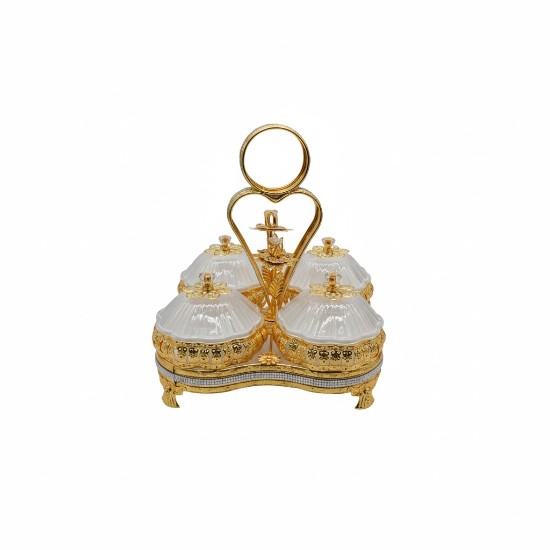 صورة طقم تقديم حلويات بشيال ذهبي 4 خانات