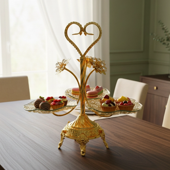 صورة سلة حلويات ذهبية 3 خانات جديد