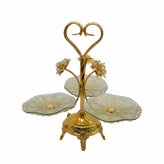 صورة سلة حلويات ذهبية 3 خانات جديد