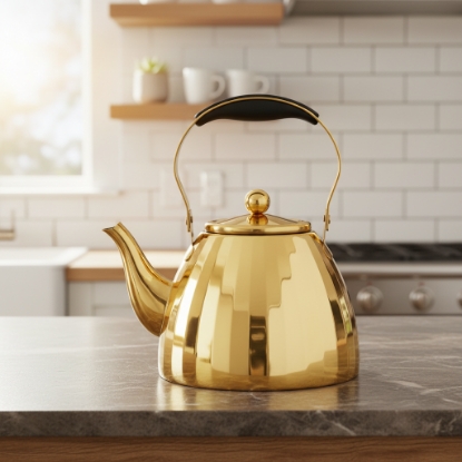 صورة إبريق شاي ستانلس استيل ذهبي 1.5 لتر
