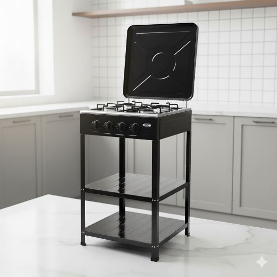 صورة موقد غاز 4 عيون مع ارفف وغطاء للحماية BM-305