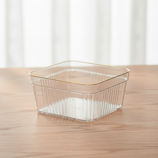 صورة صحن تقديم اكريليك مربع بحواف ذهبية 996-1