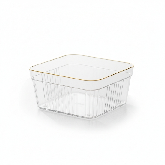 صورة صحن تقديم اكريليك مربع بحواف ذهبية 996-1