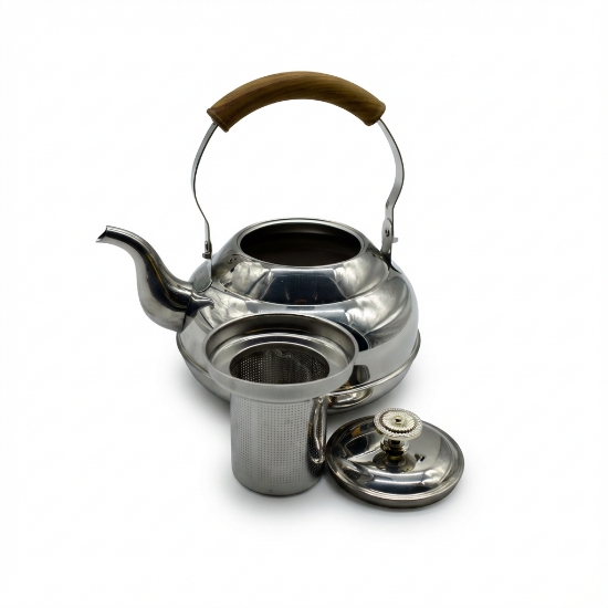 صورة إبريق شاي من الستانلس استيل بمقبض خشبي 1.5 لتر