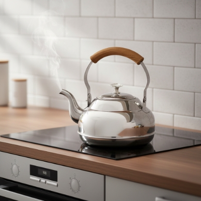 صورة إبريق شاي من الستانلس استيل بمقبض خشبي 2 لتر