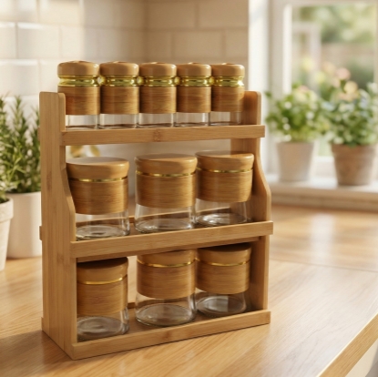 صورة منظم بهارات زجاج خشبي KD9110