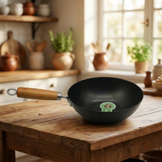 صورة مقلاة بمقبض خشبي