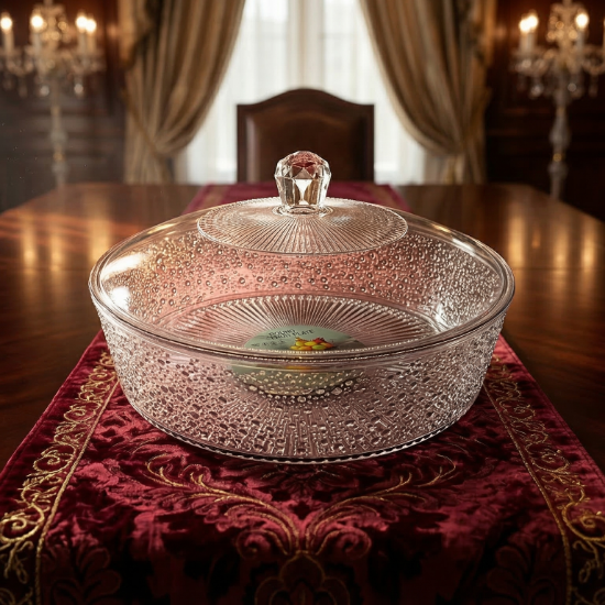 صورة وعاء فواكة و حلويات محبب مع غطاء كبير